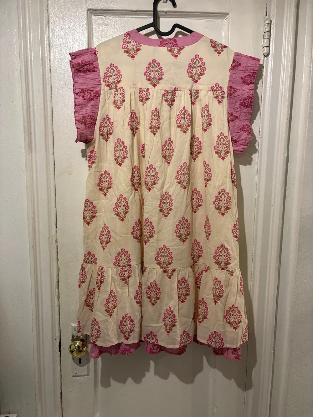 THML Pink and Cream Floral Ruffle Tiered Dress